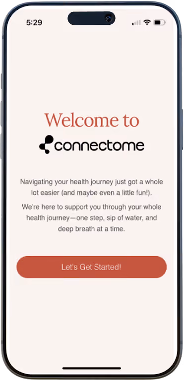 Connectome onboarding screen before
