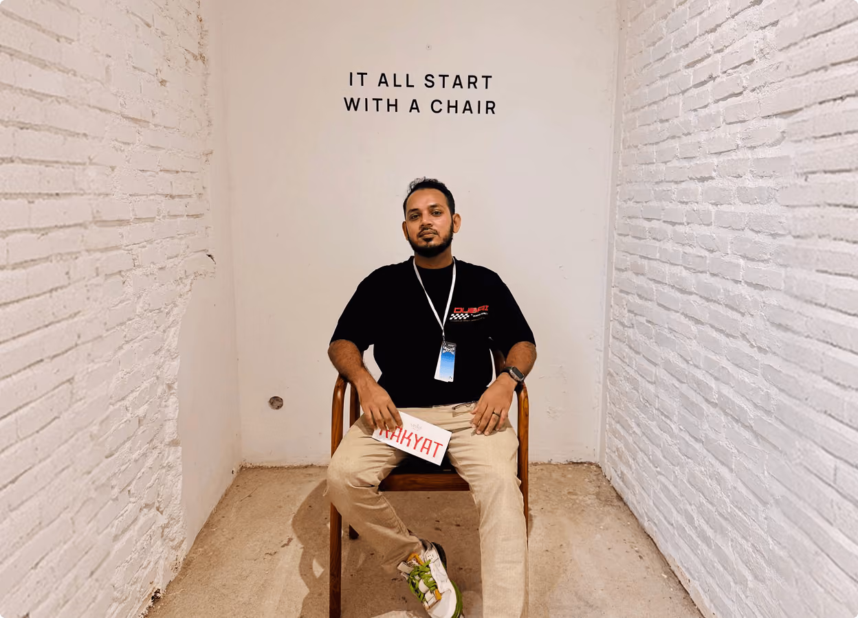 Wavespace founder seated under the words It all starts with a chair