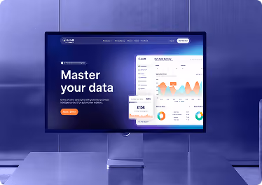 AutoBI data platform website developed by Wavespace, shown on a monitor