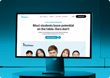 EdAtlas tutoring website, full-stack development by Wavespace, shown on a monitor