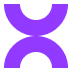 Abstract purple shape resembling two curved arcs crossing in the middle on a white background.