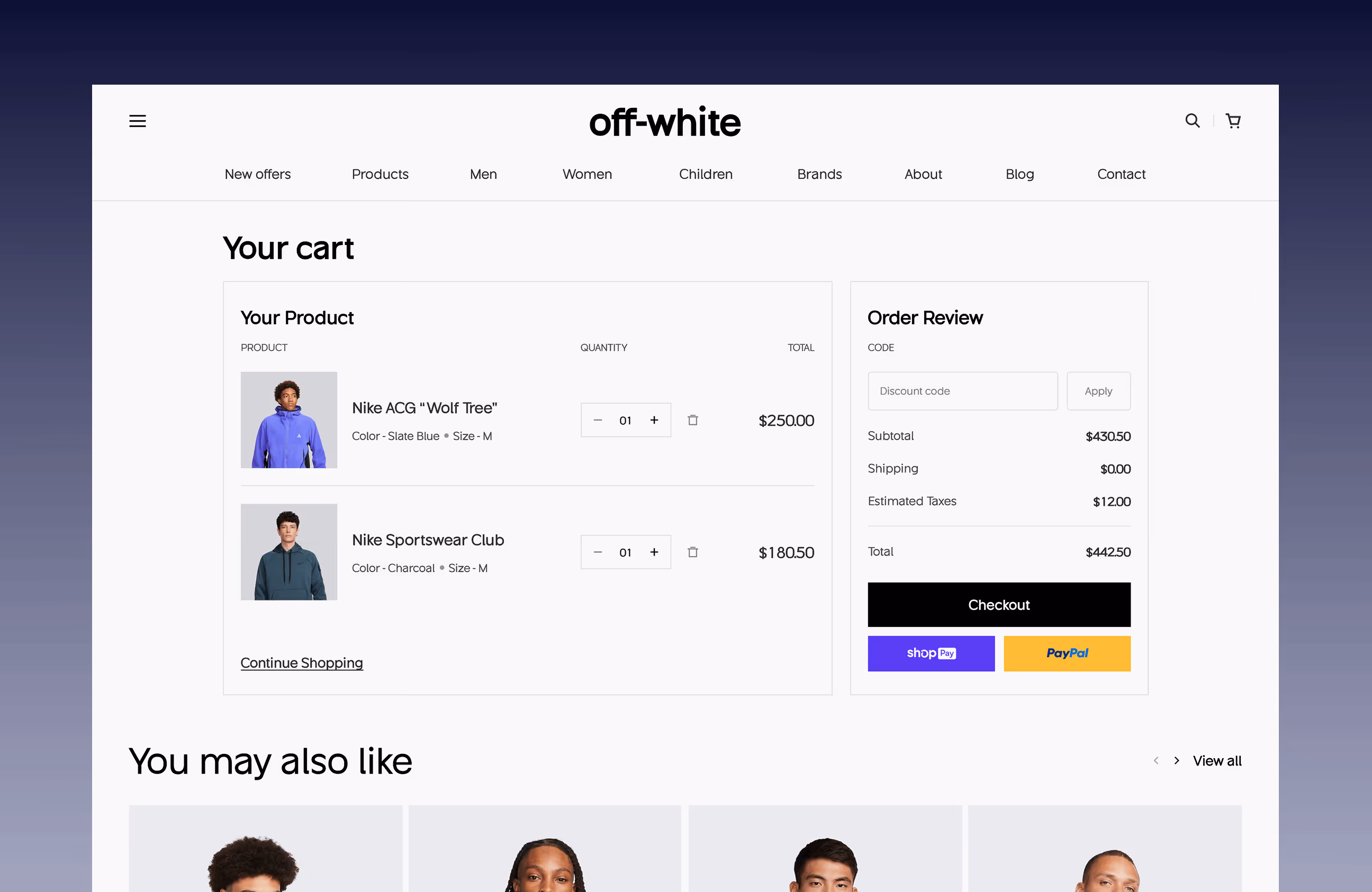 clothing cart web ui