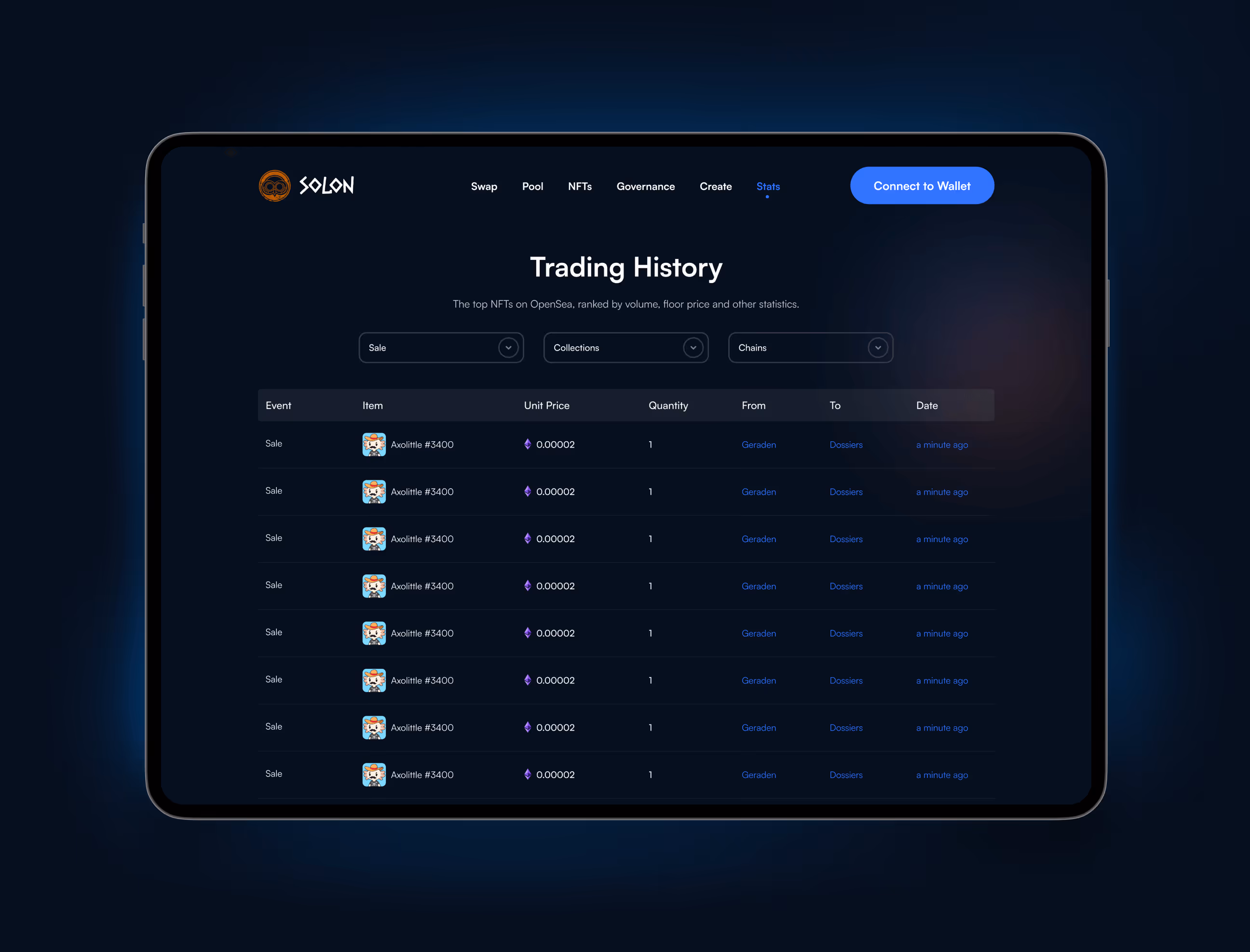 crypto trading history ui design