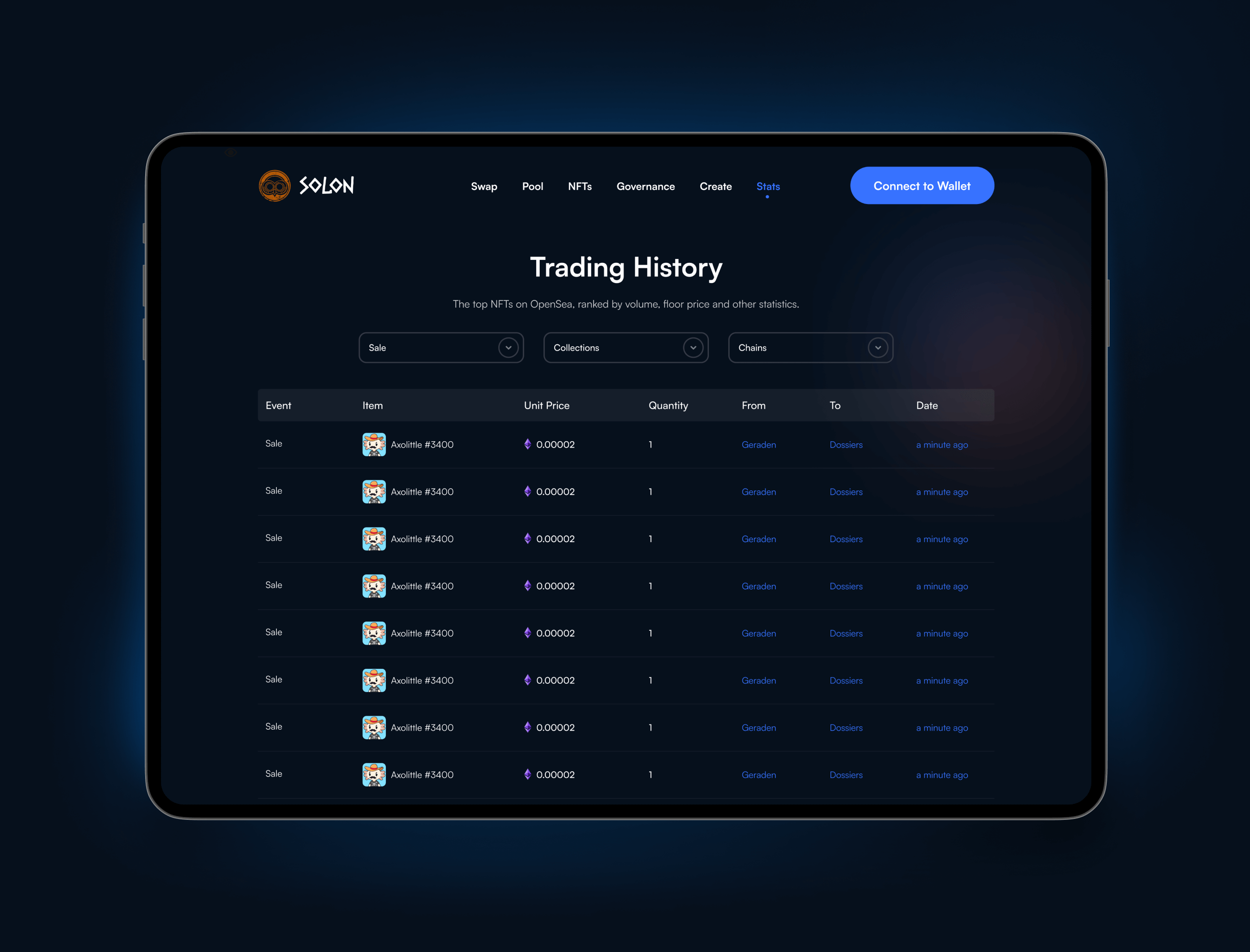 crypto trading history ui design