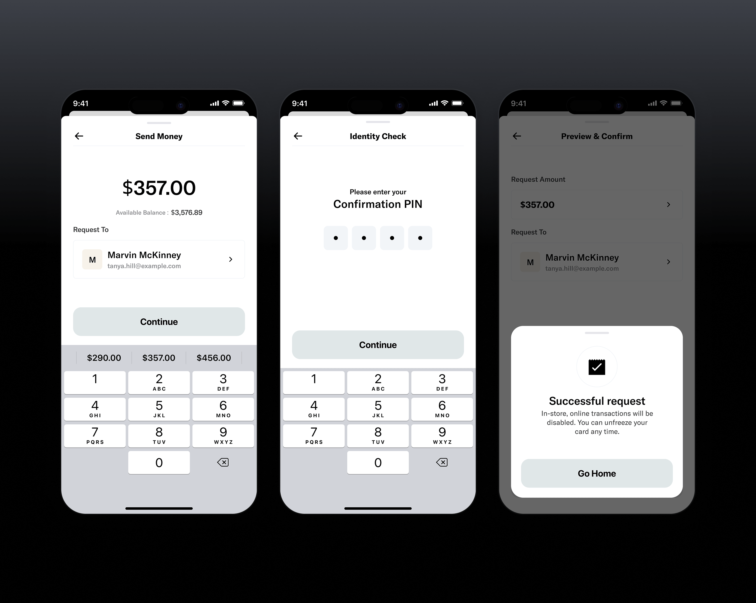 Mobile banking transfer screen