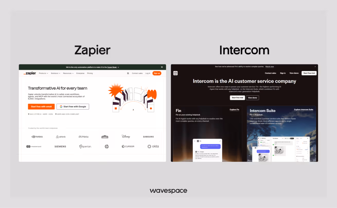 zapier intercom saas landing page example