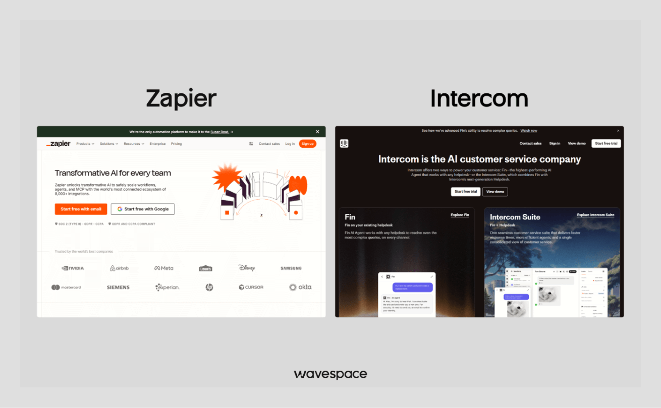 zapier intercom saas landing page example