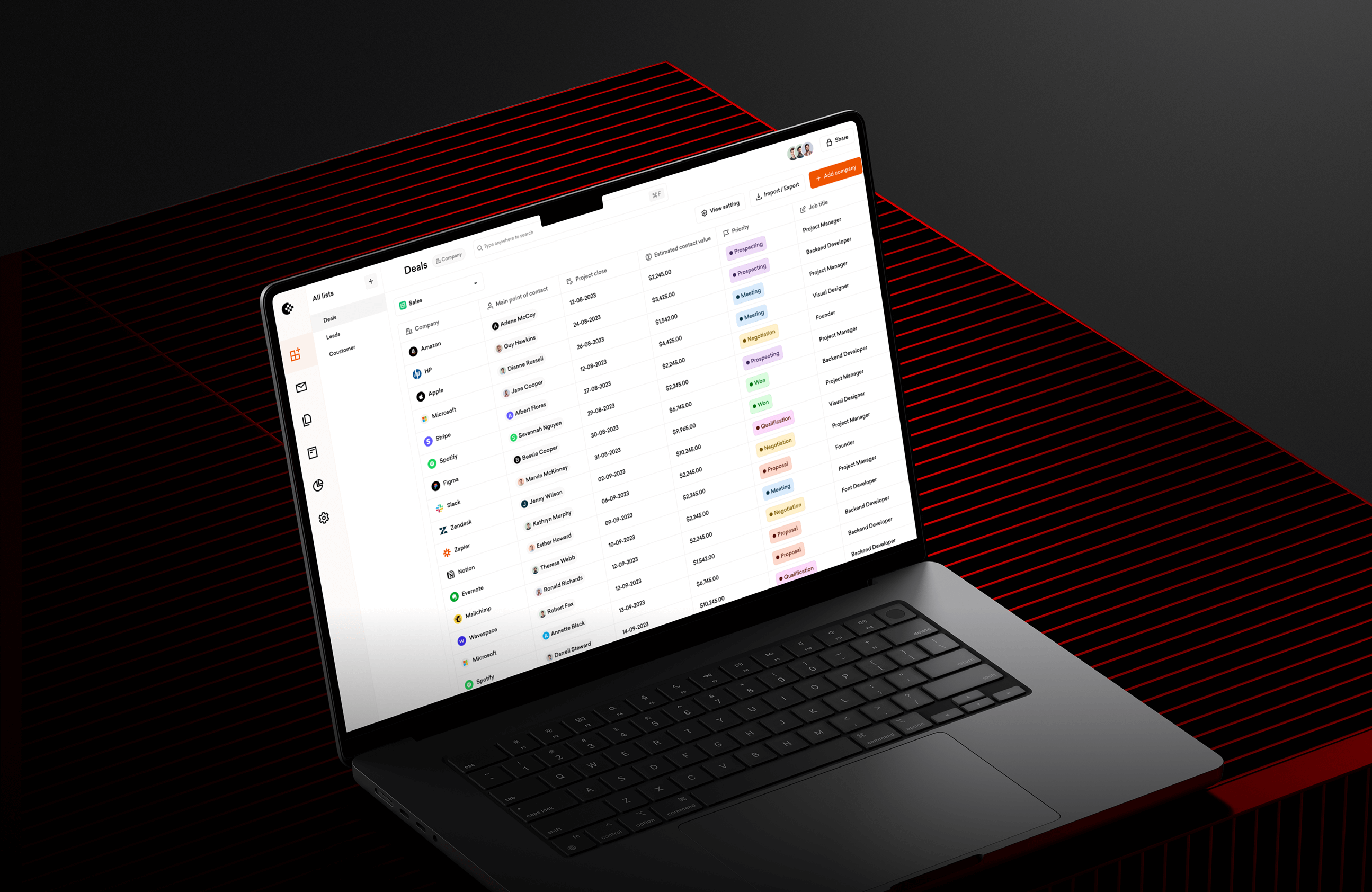 crm web interface design