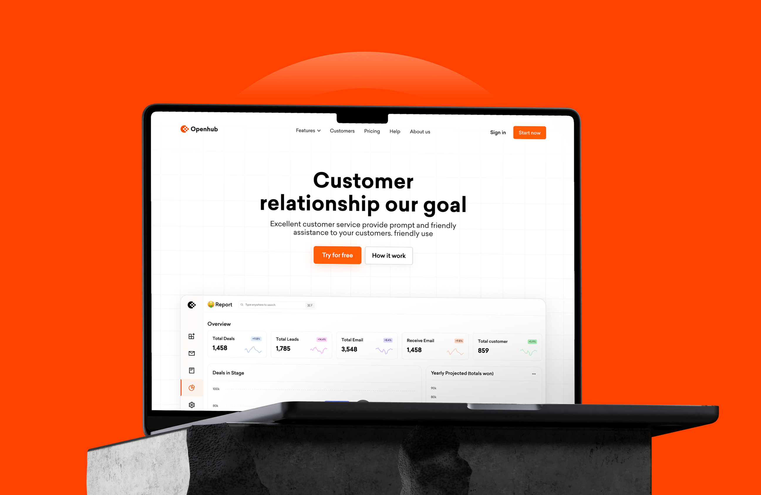 openhub-crm platform landing page