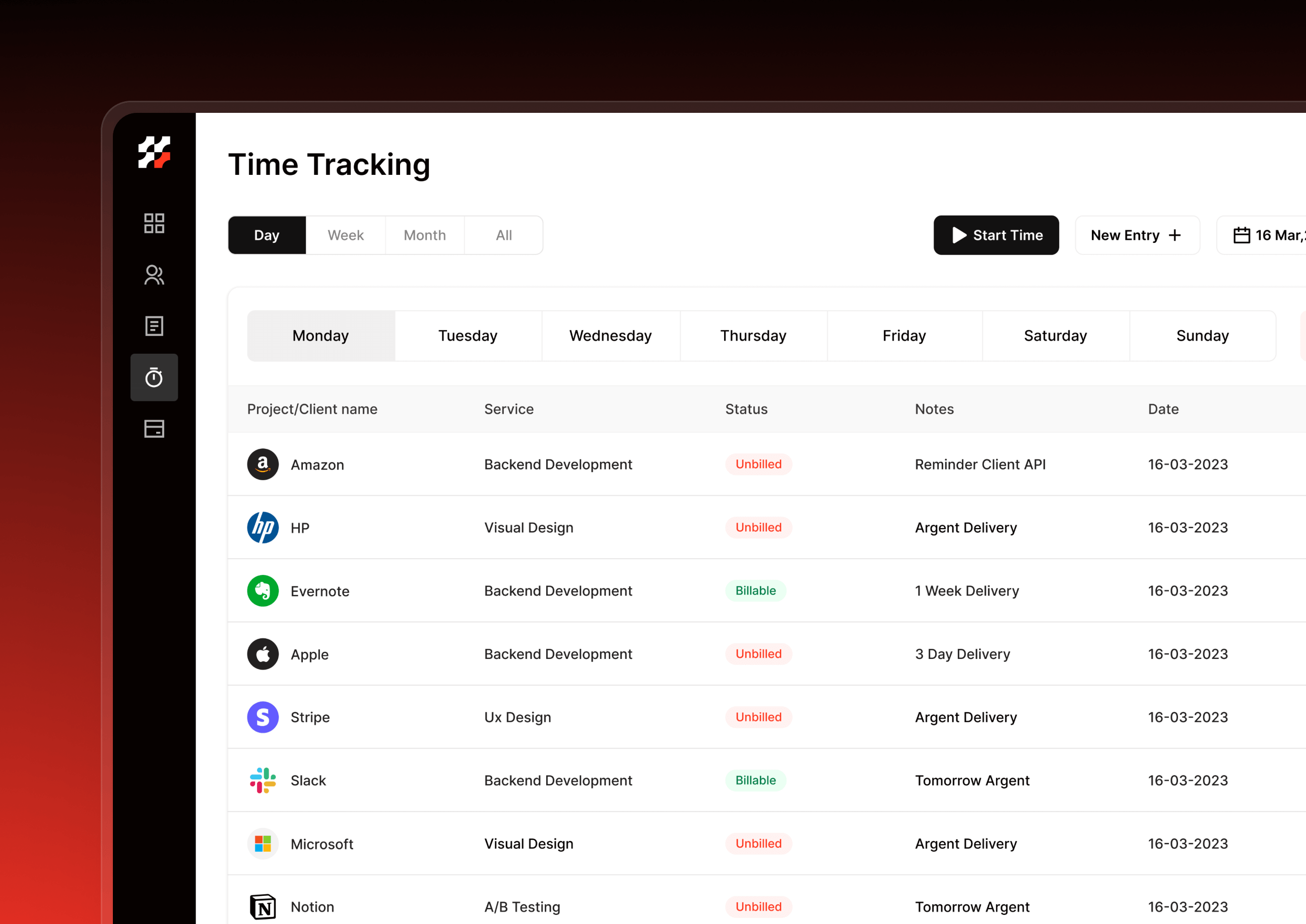 time tracking dashboard ux