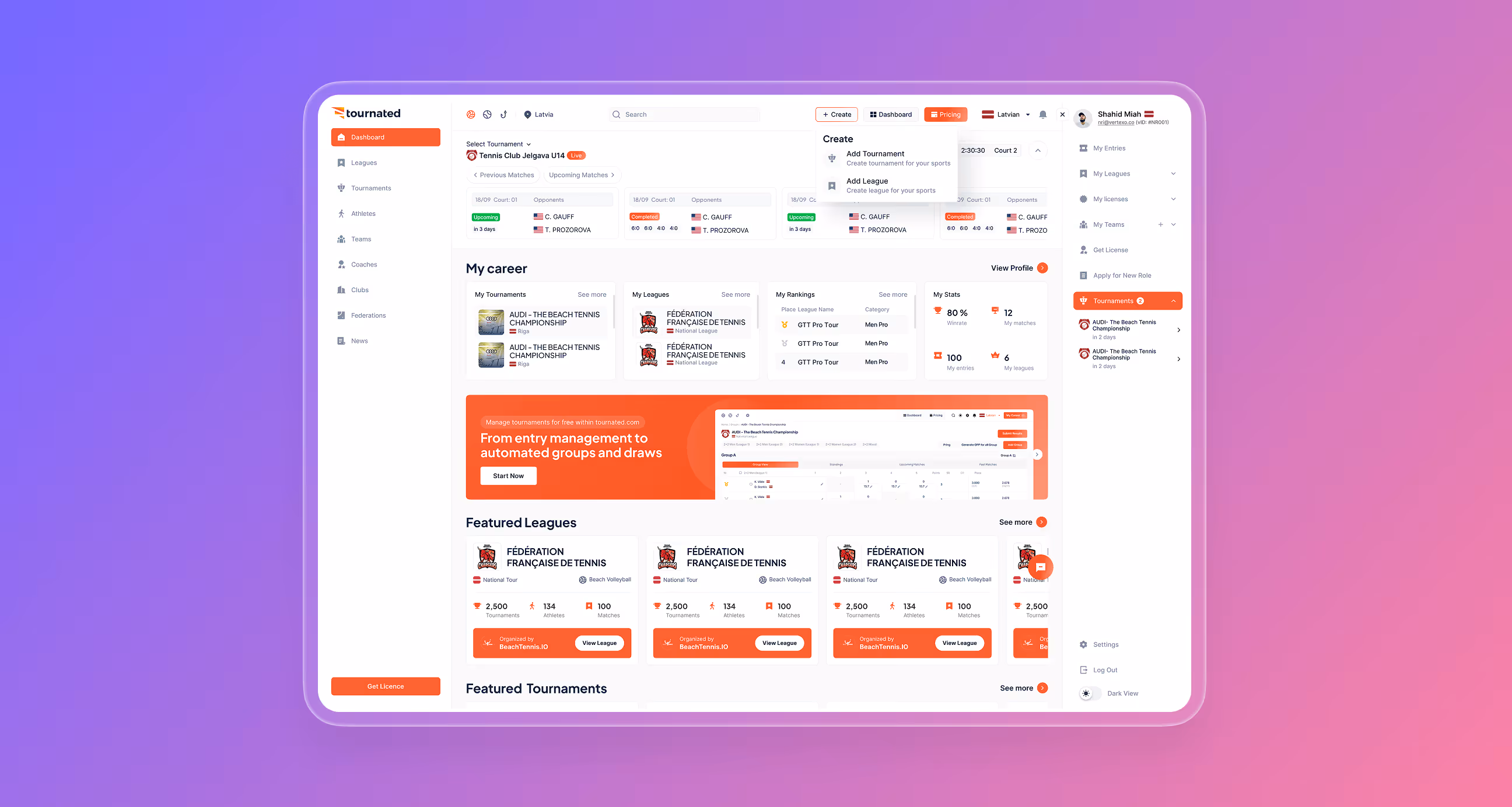 sports-management saas dashboard by wavespace