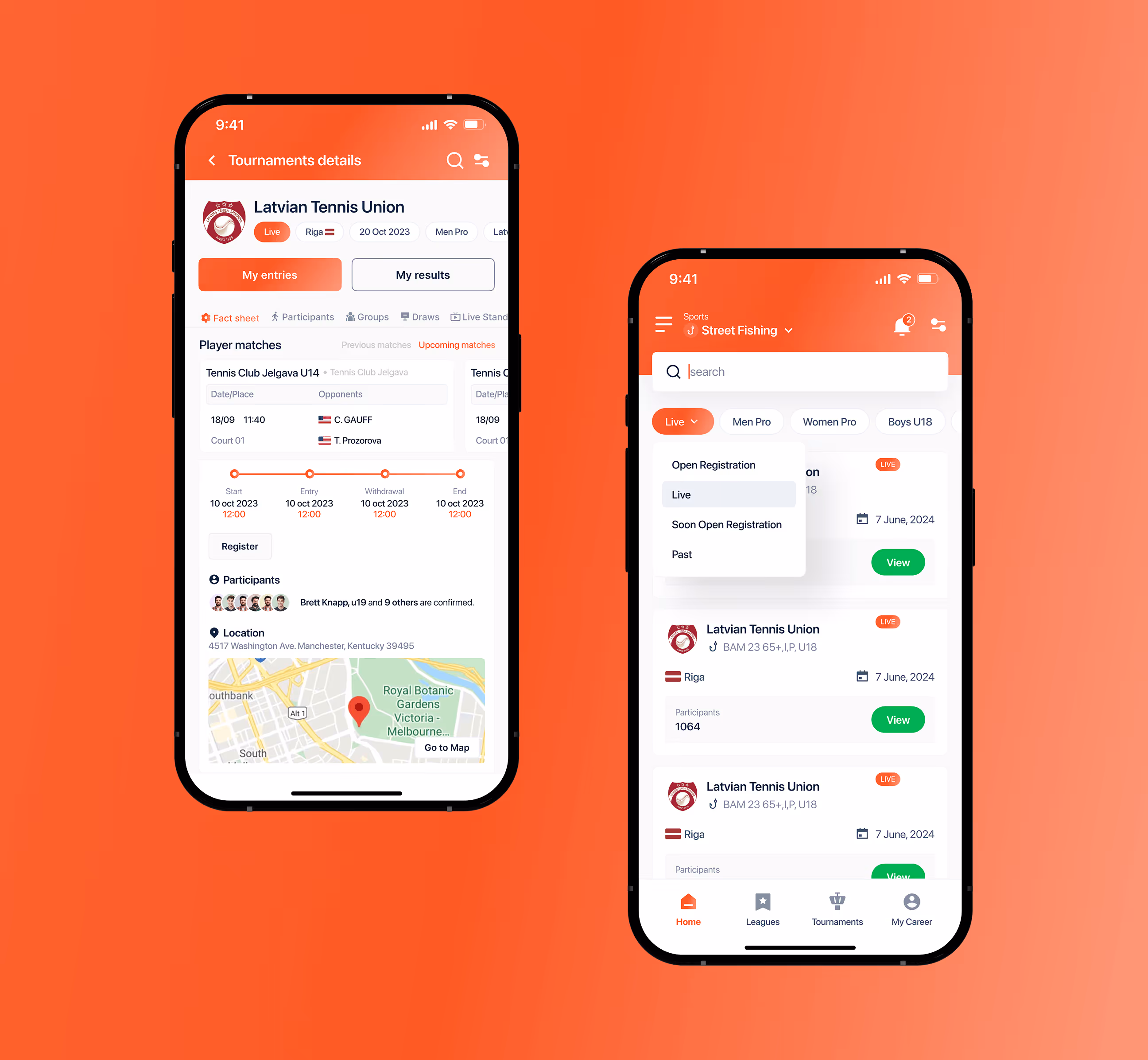 tournament details mobile app screen