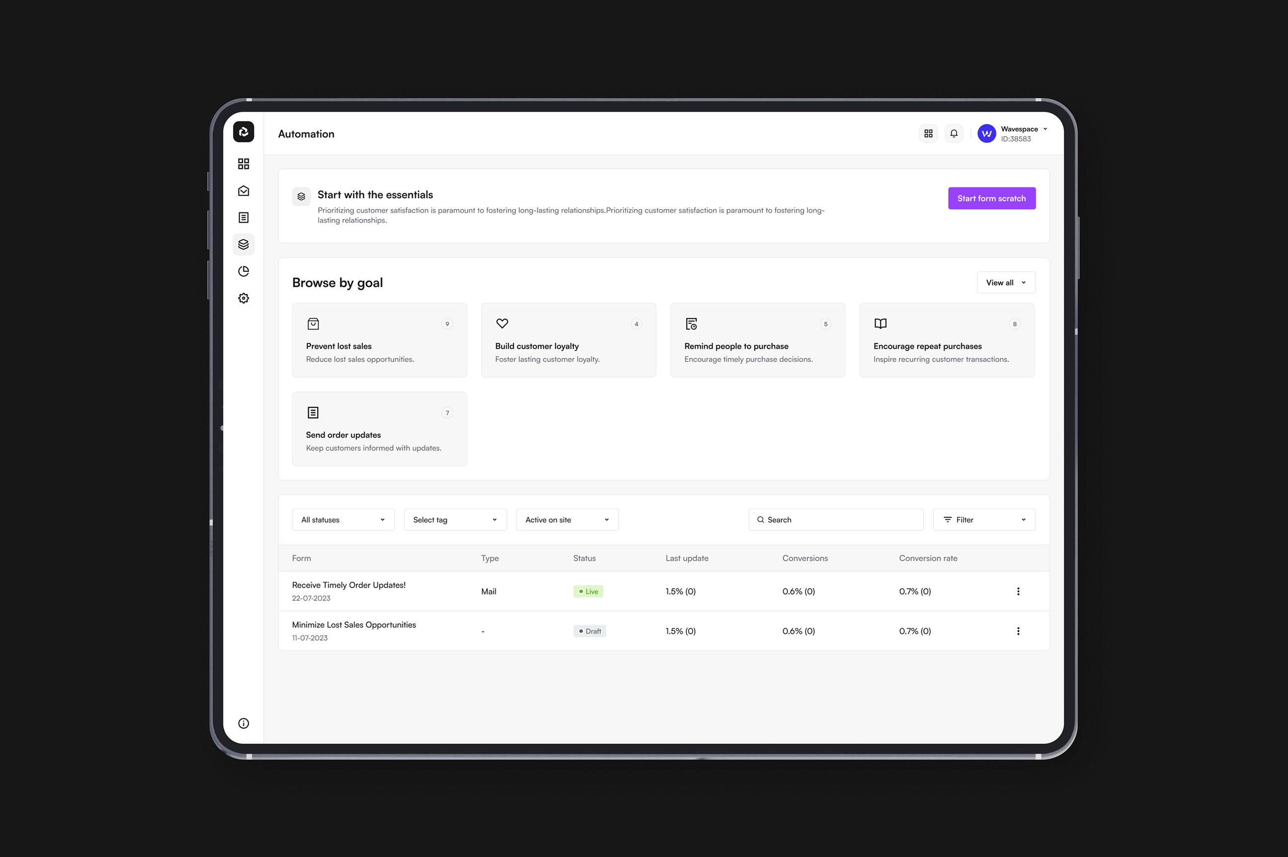 email insights dashboard ui ux