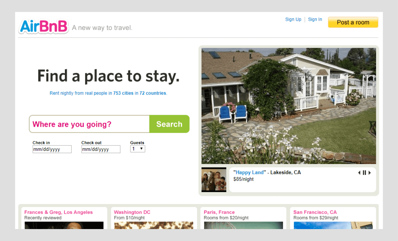 airbnb early mvp website