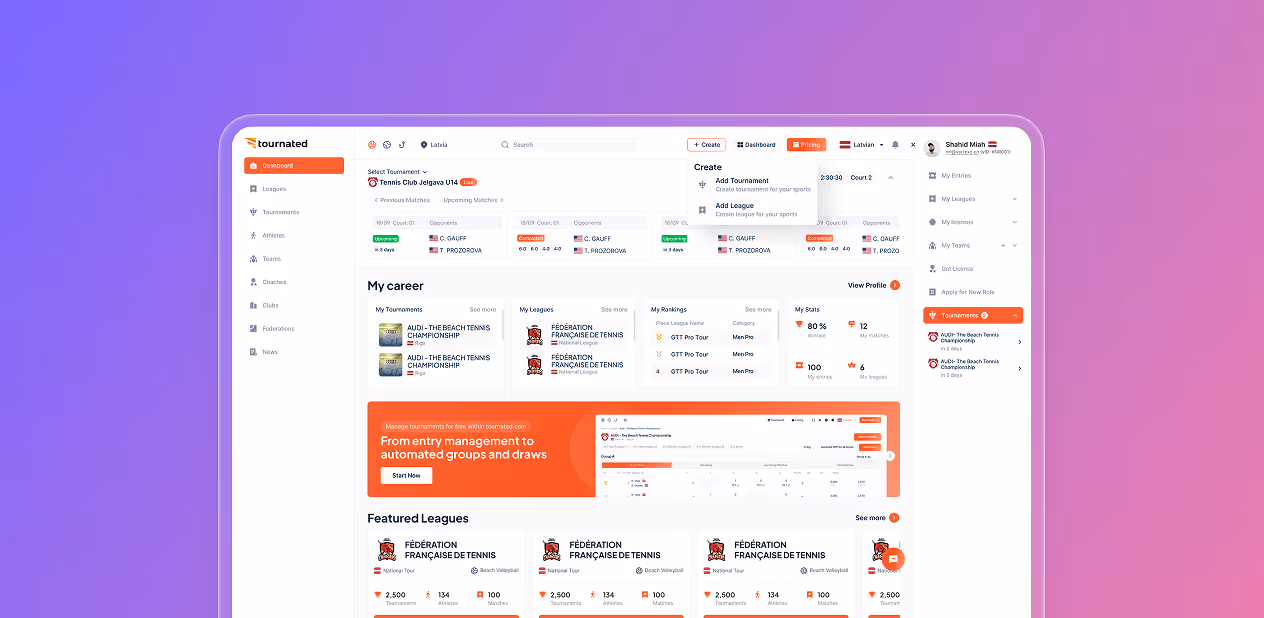 Tournated- Sport management web app