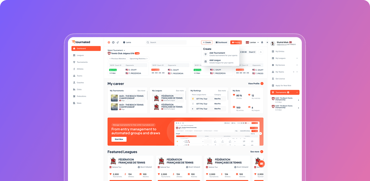 Tournated- Sport management web app