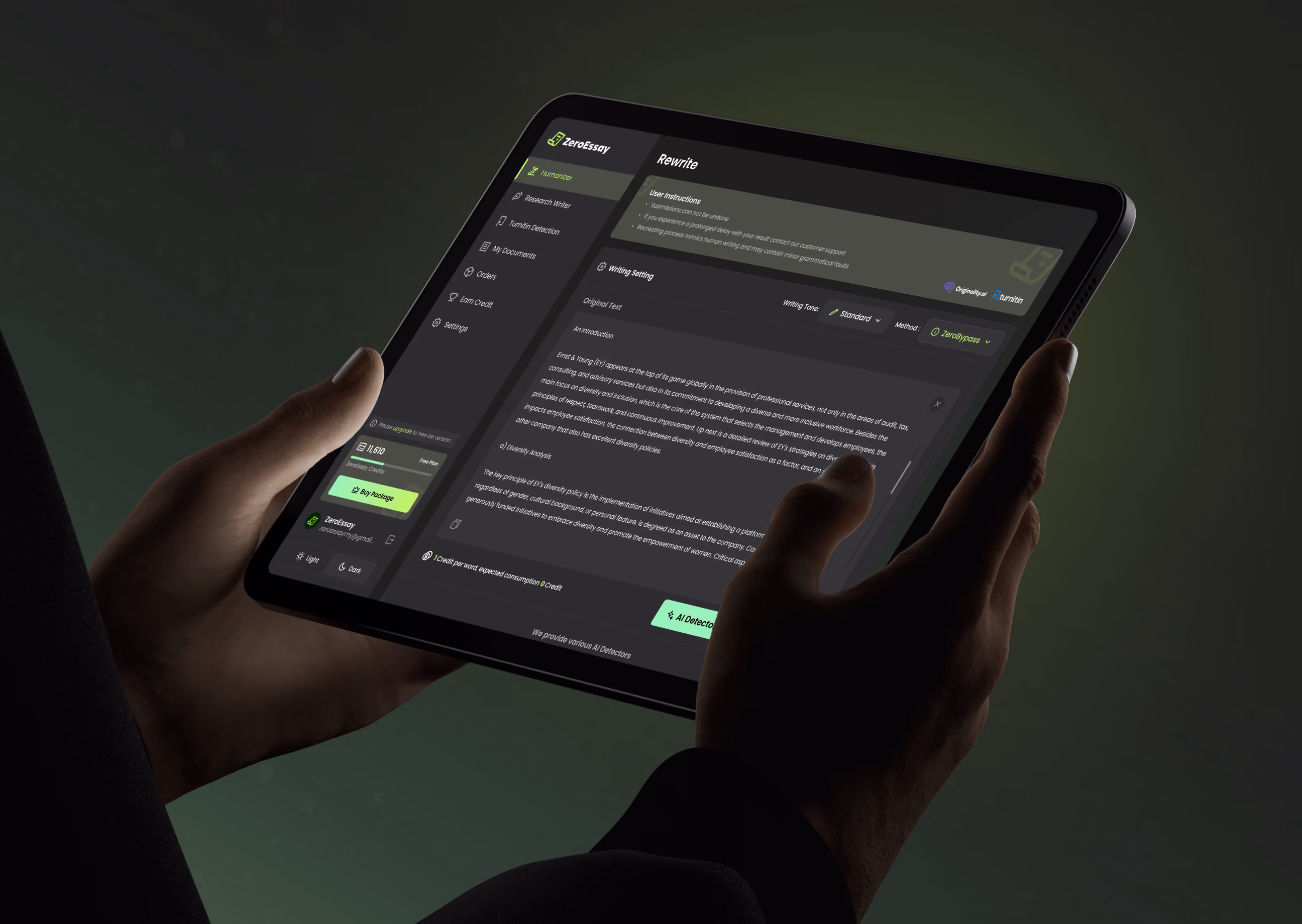 zeroessay-ai-humanizer-tablet-ui-design