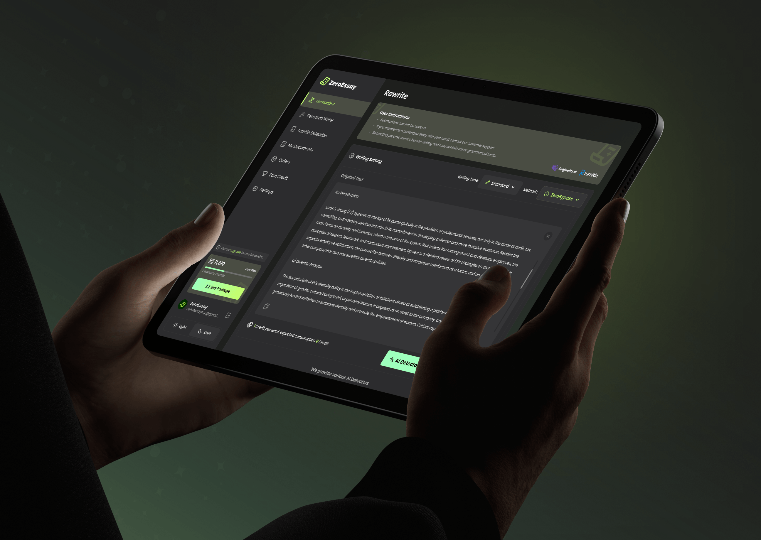 zeroessay-ai-humanizer-tablet-ui-design