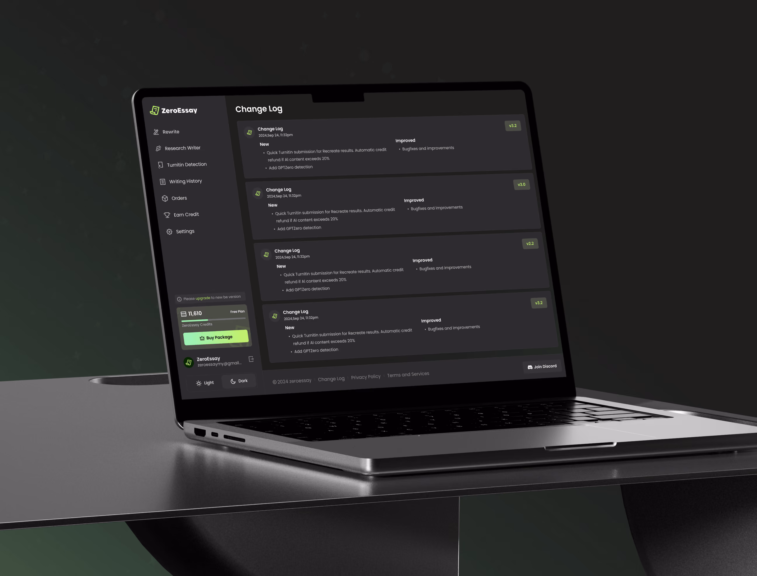 zeroessay-mobile-pricing-changelog-ui-design