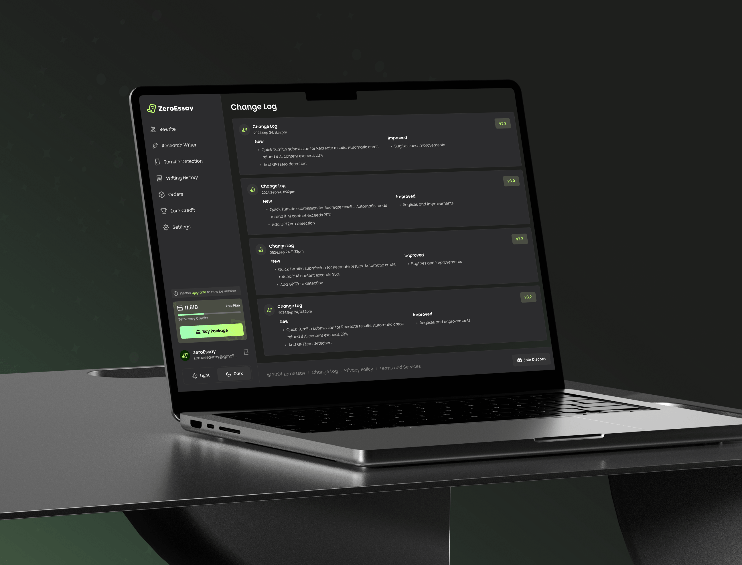 zeroessay-mobile-pricing-changelog-ui-design