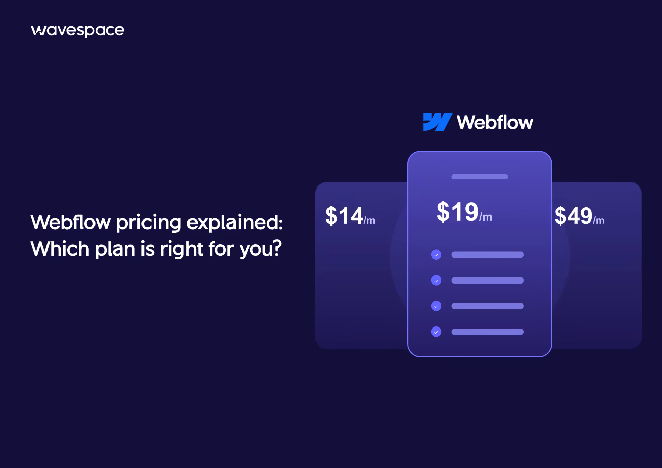 Webflow pricing explained: Comparing $14, $19, and $49 per month plans.