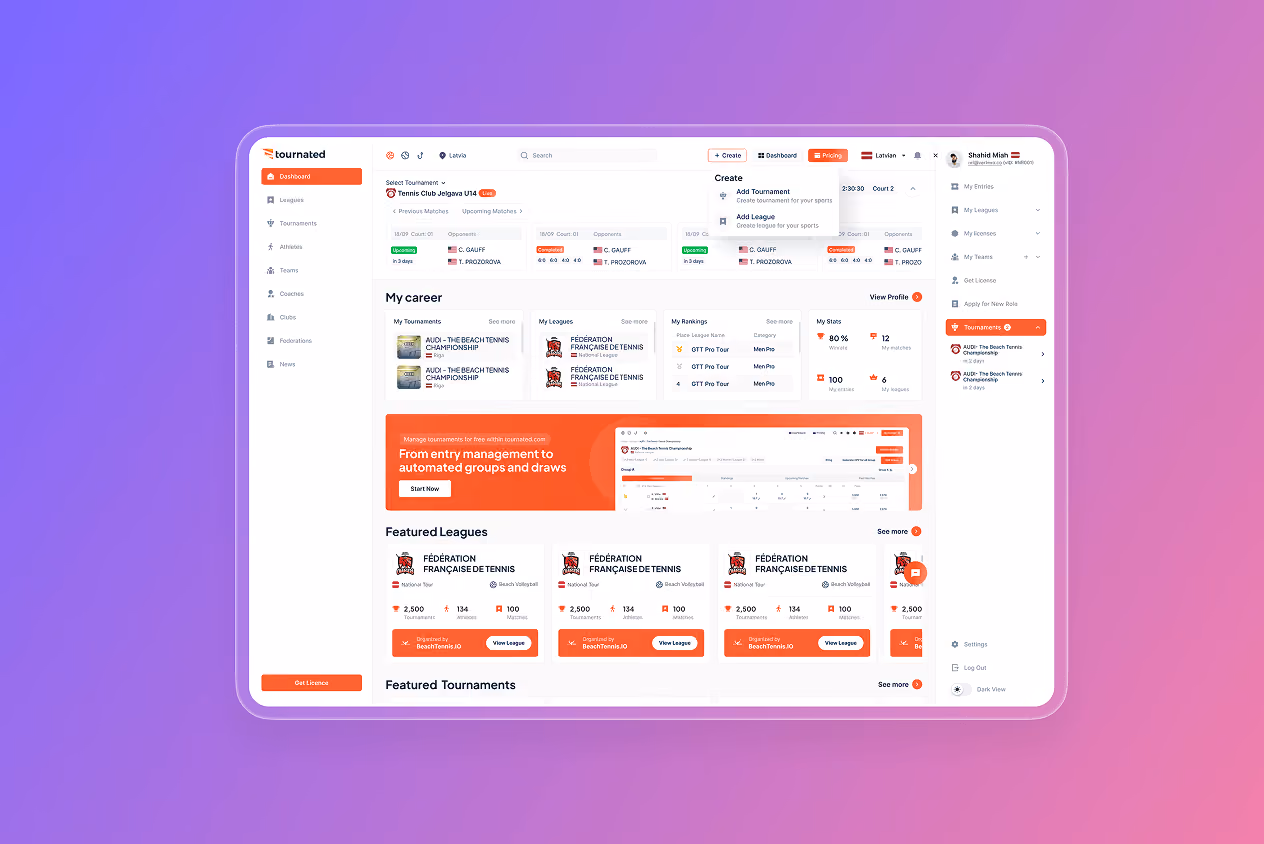 Tournated- Sport management web app