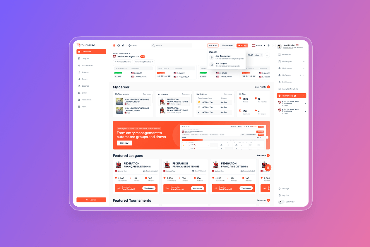 Tournated- Sport management web app