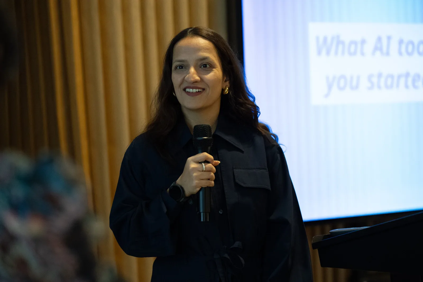 Priyanka Nath speaking at a growth masterclass for founders