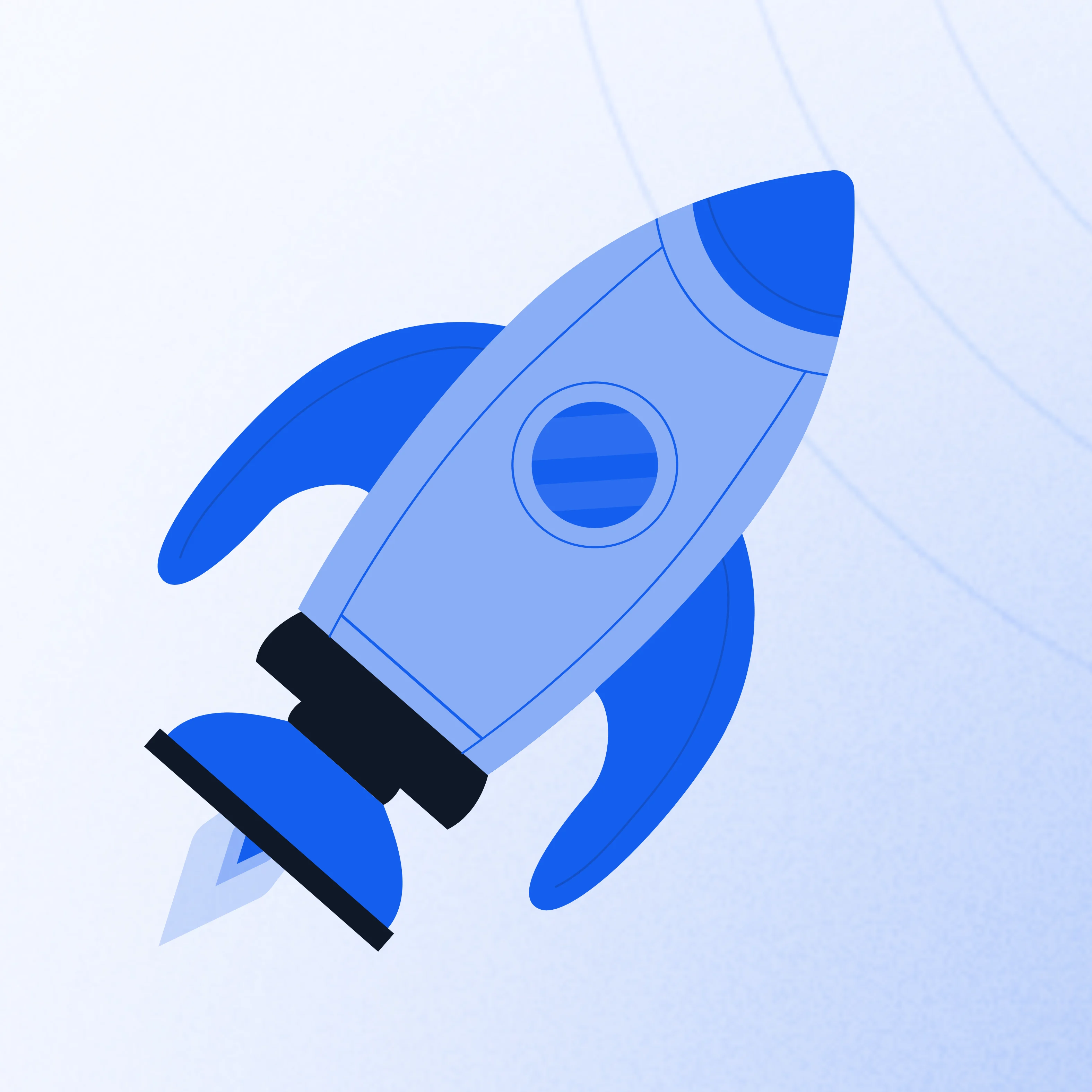 Blue rocketship illustration representing startup growth and scaling with strategic foundations