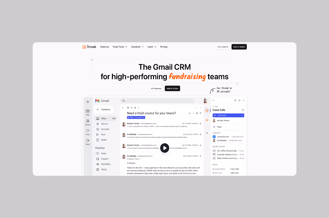 Streak.com homepage