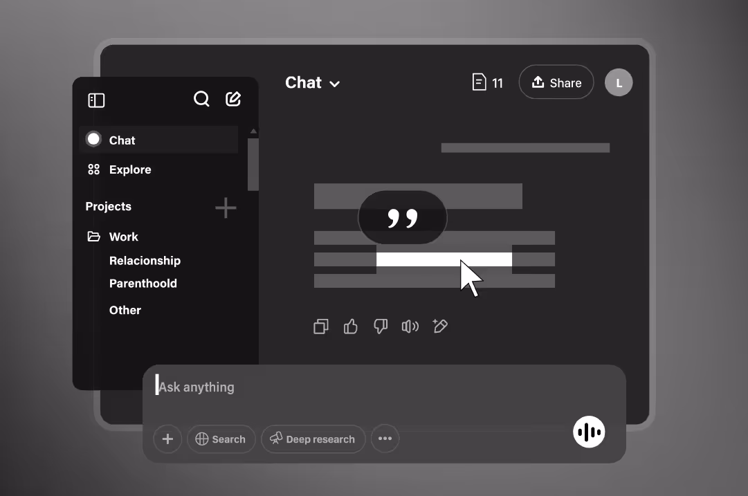 A screenshot of the chat functionality within an AI tool.