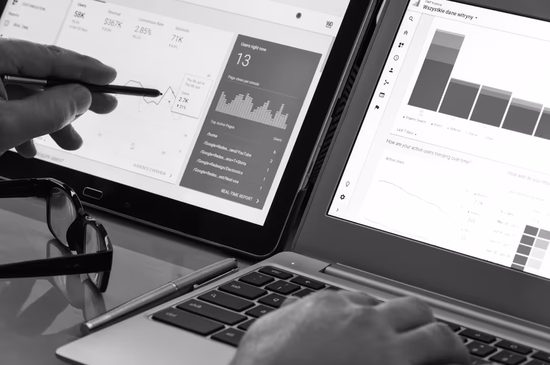 B2B website traffic system analytics on digital dashboards.