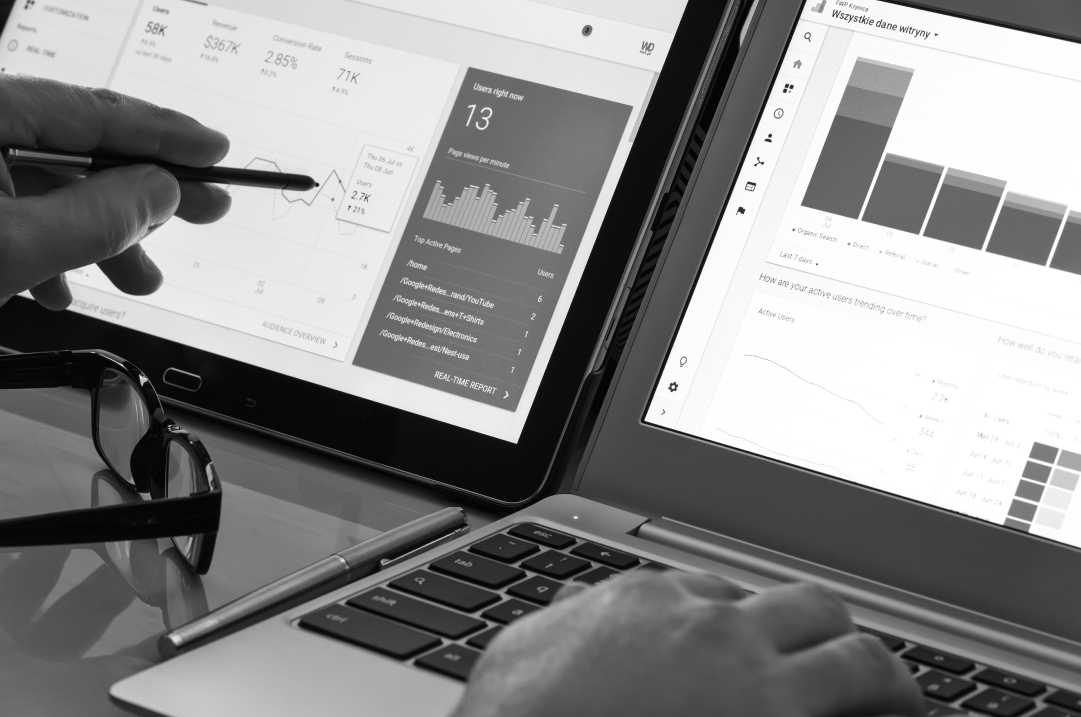 B2B website traffic system analytics on digital dashboards.