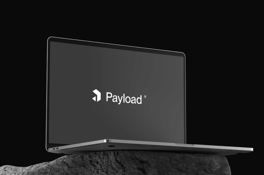 A laptop displays the logo and wordmark for Payload.