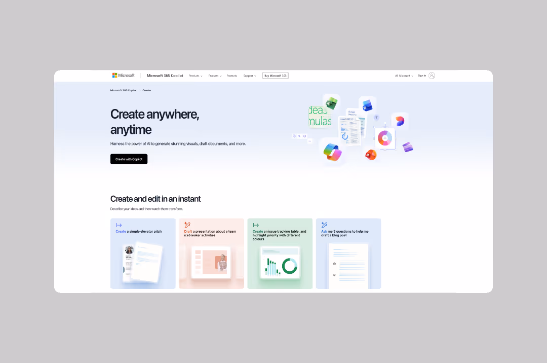 Microsoft Designer homepage.