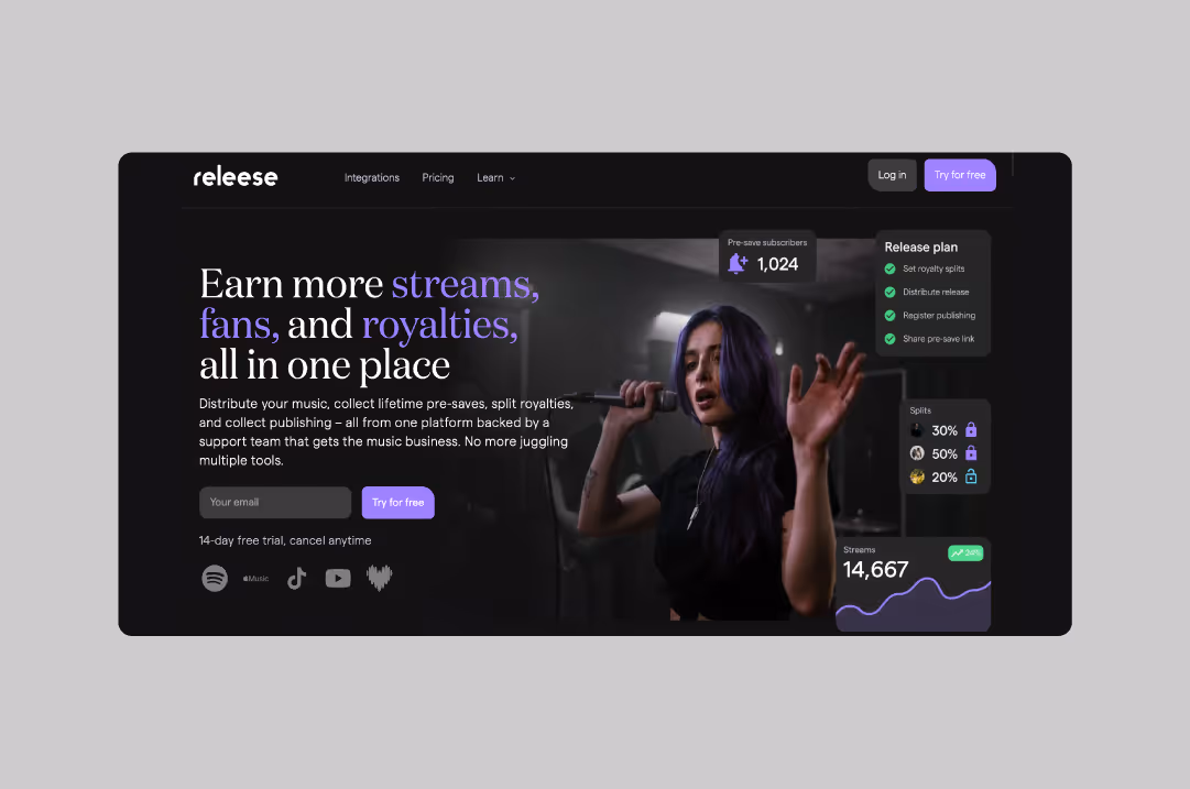 Releese homepage.