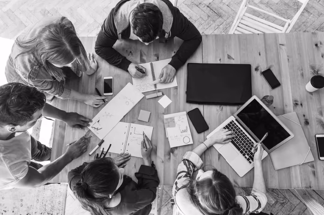 Team collaborating on B2B tech brand strategy.