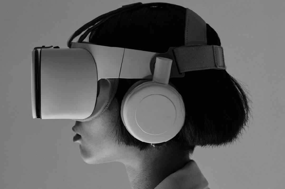 A person is wearing a VR headset.