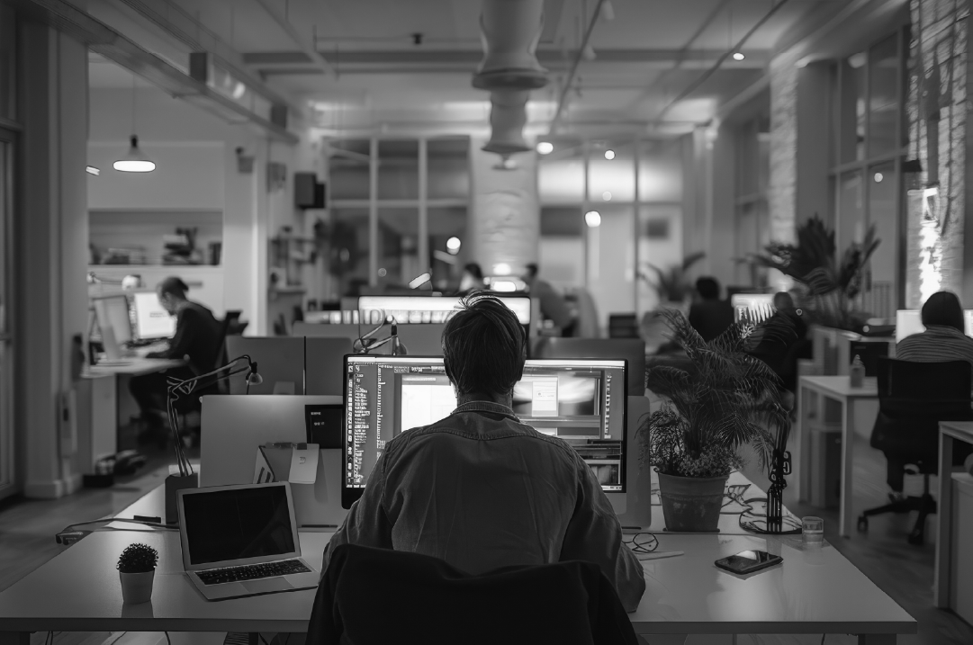 B2B tech design team working in a studio environment to build scalable digital product and brand systems.