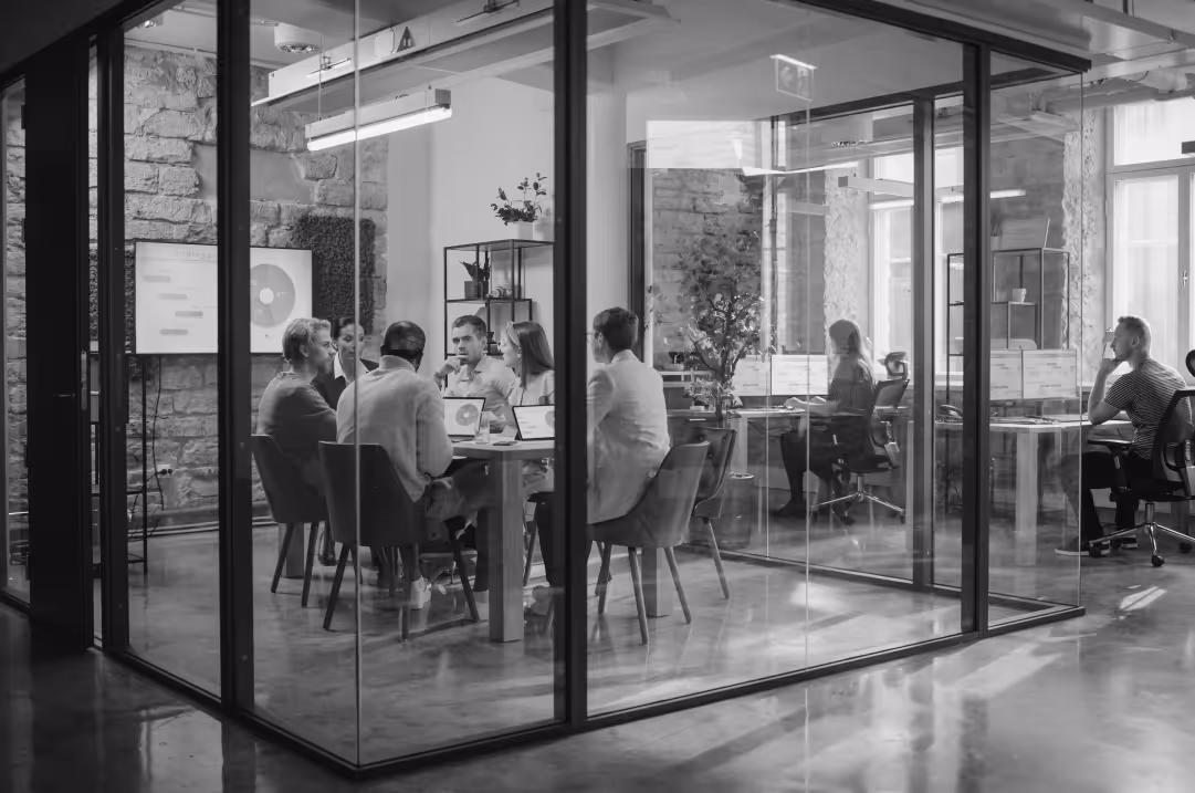 B2B tech team meeting to discuss product and brand strategy.