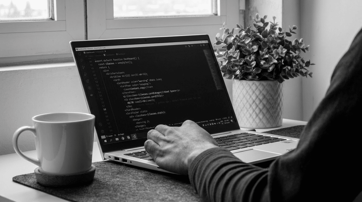 SaaS app development — engineer coding scalable B2B product architecture in VS Code.