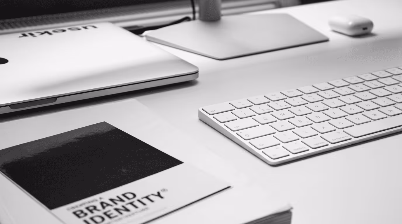 Brand identity book on a white desk, B2B SaaS branding strategy starts with messaging, not visuals