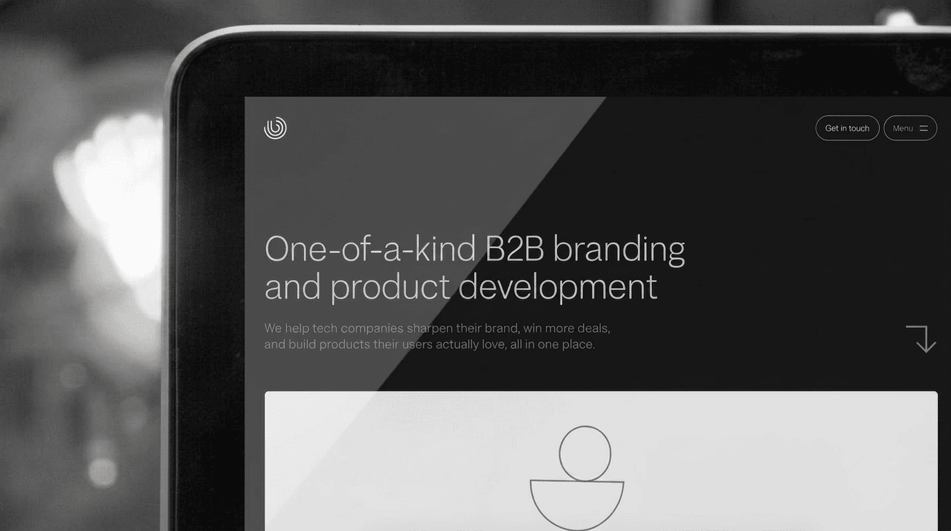 B2B SaaS website design example on screen showing branding and product messaging
