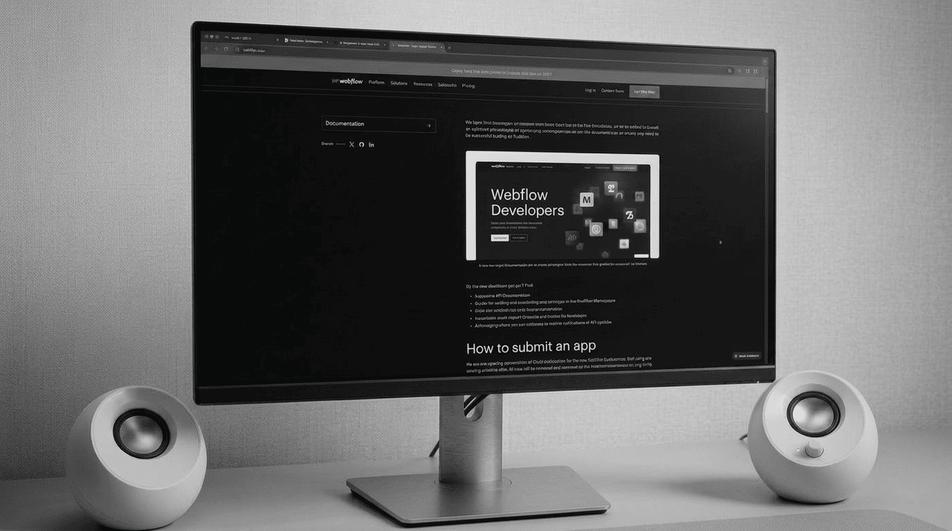 Webflow developer interface displayed on a monitor during a B2B website development session