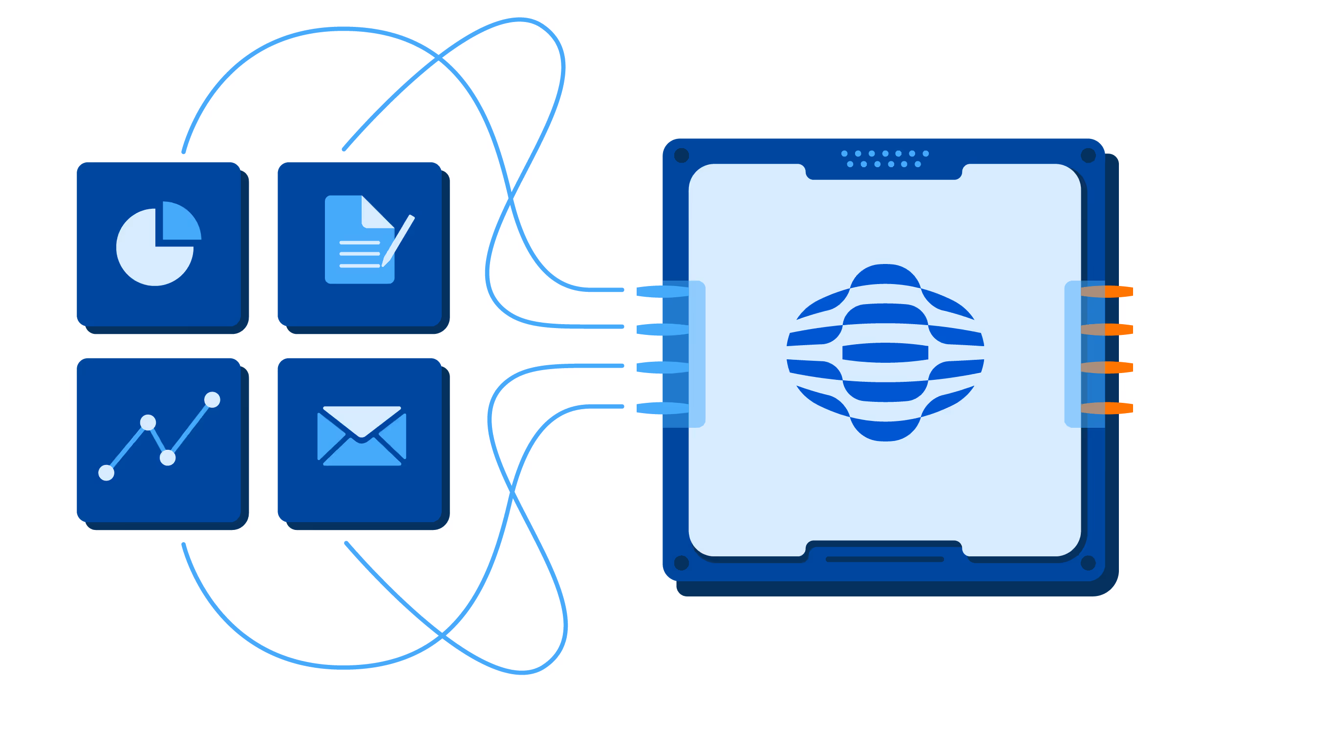 4 source types being imported into a haistaq processing chip; graphical illustration