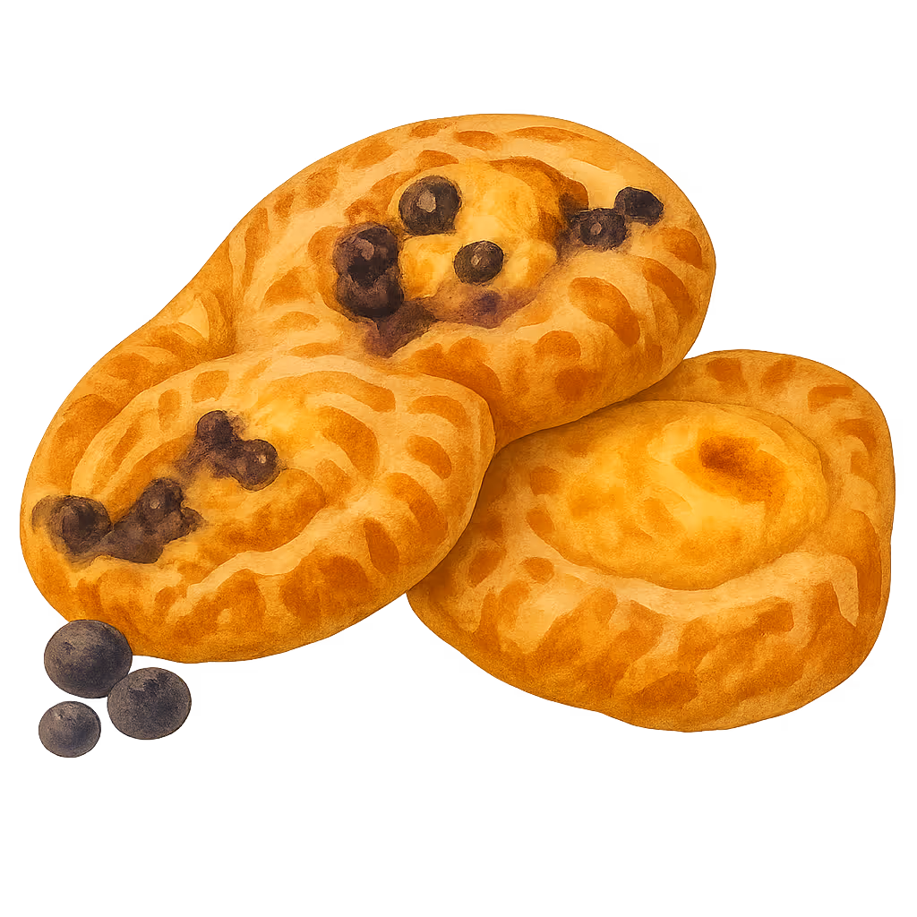 two cream cheese Danishes, one with blueberries