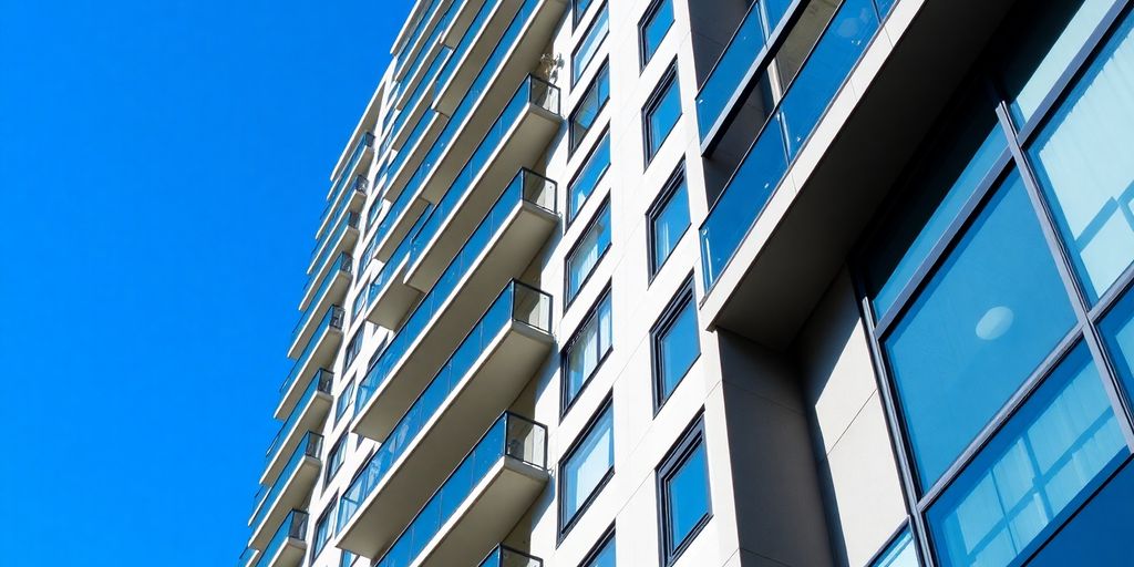 Close-up of a modern condo building architecture.