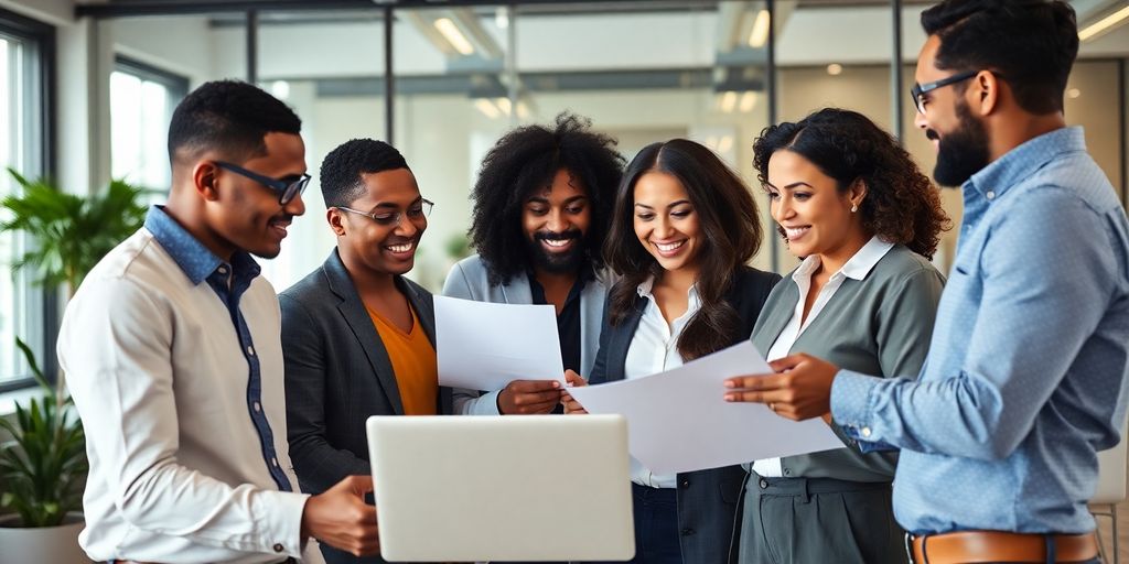 Business owners collaborating on insurance decisions in an office.