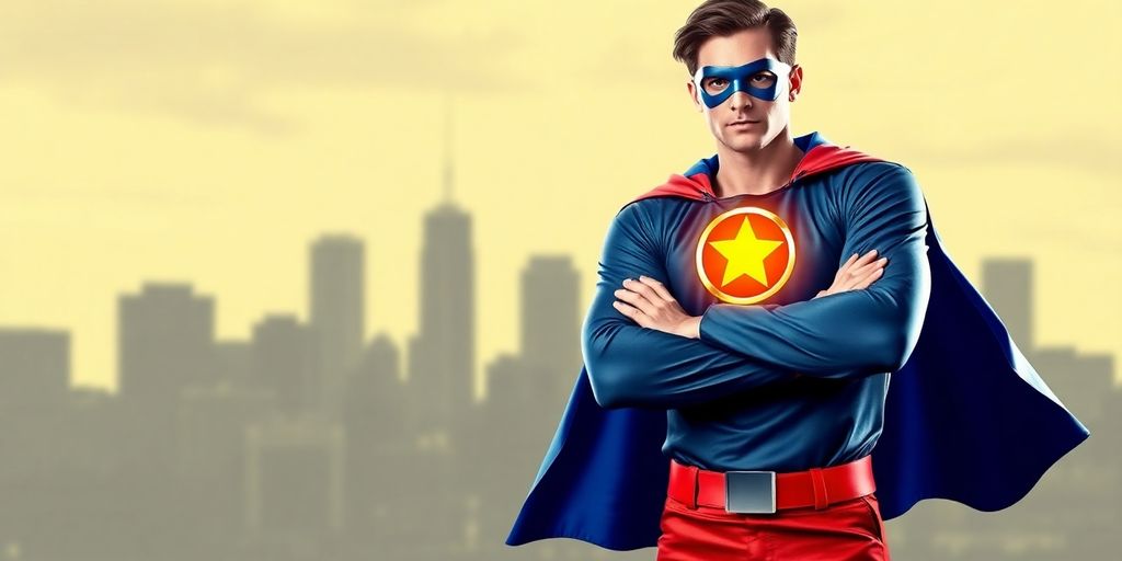 Superhero in a cape, symbolizing protection and reliability.