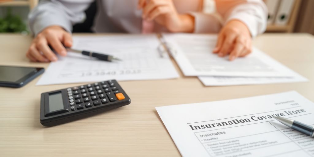 Person calculating liability insurance in a calm office setting.